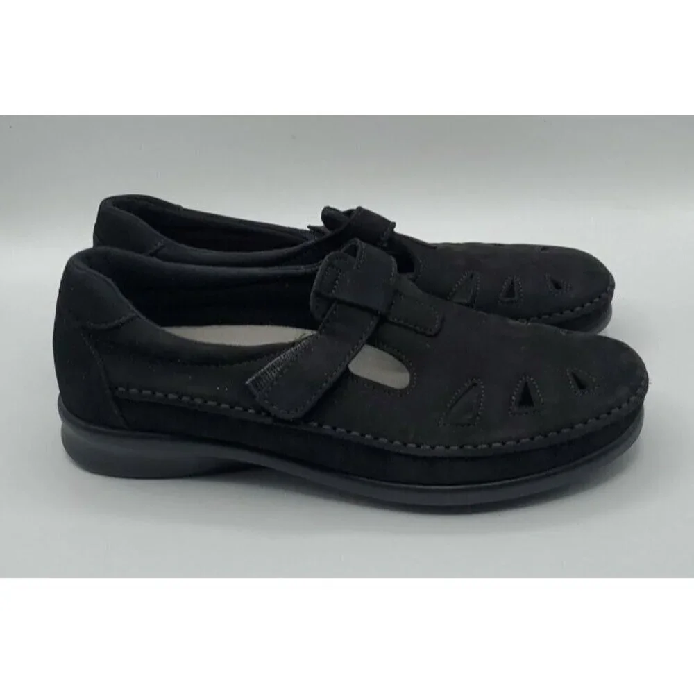 SAS Roamer Sz 8.5 NuBuck Leather Women's Comfort Walking Slip On Shoes Charcoal